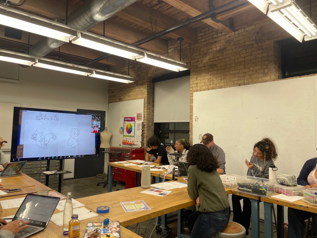 Young artist Samara pitches her design for the Art for the Soul commission course at Marwen. 