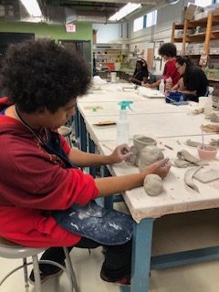 Marwen Young Artist Anthony Cline explores handbuilding techniques in Marwen's ceramics studio.
