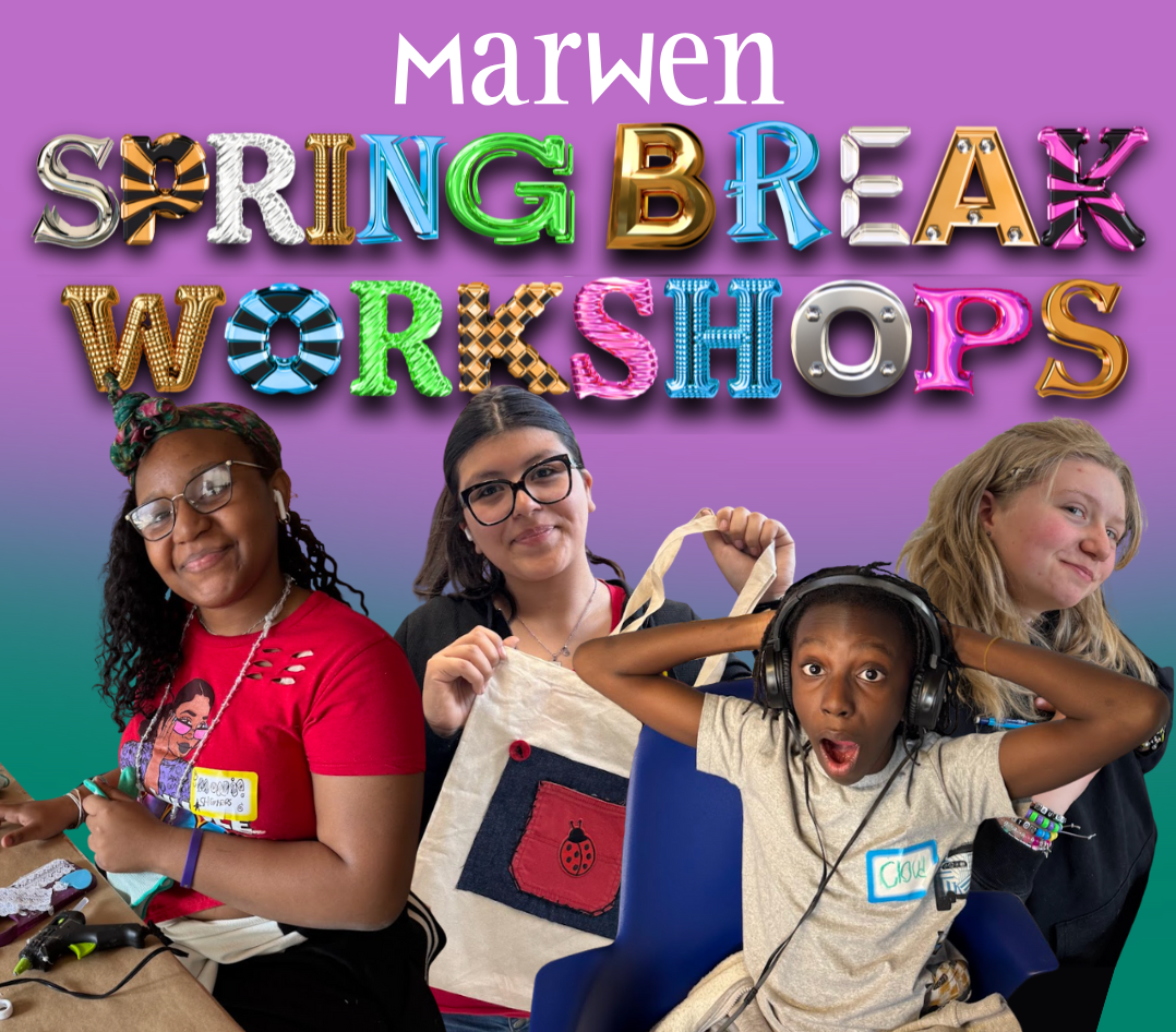Young artists showing off their artmaking skills as part of Marwen's Spring Break Workshops